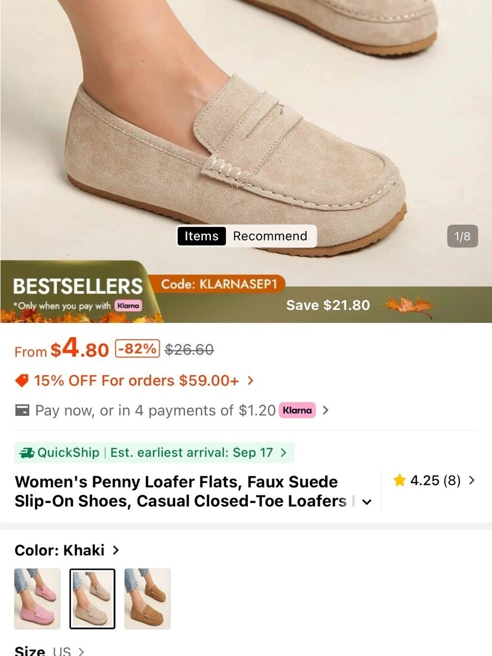Women's Suede Moccasin Loafers Beige US 6 NWT